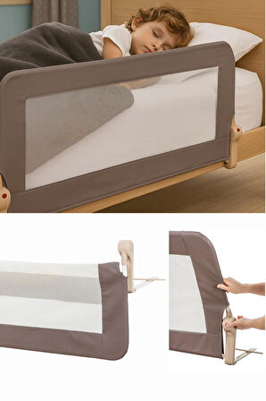 Wellgro Premium 120x65 cm Deri Kılıflı Yatak Bariyeri, Katlanır Yatak Korkuluğu, Kahve