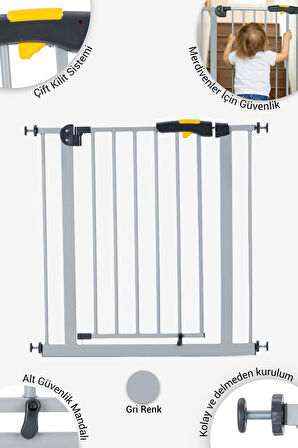 Wellgro Pro 75-80 cm Çocuk Merdiven ve Güvenlik Kapısı, Merdiven Korkuluğu, Gri