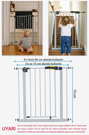 Wellgro Pro 75-80 cm Çocuk Merdiven ve Güvenlik Kapısı, Merdiven Korkuluğu, Gri