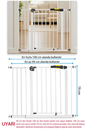 Wellgro Pro 95-100 cm Çocuk Güvenlik Kapısı, Merdiven Kapısı ve Korkuluk, Beyaz