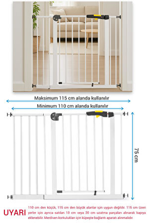 Wellgro Pro 110-115 cm Çocuk Güvenlik Kapısı, Merdiven Korkuluğı ve Kapı Korumalığı
