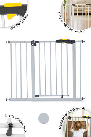 Wellgro Pro 95-100 cm Çocuk Güvenlik Kapısı, Merdiven Kapısı ve Korkuluk, Gri