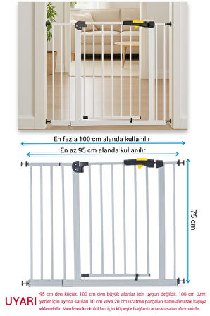 Wellgro Pro 95-100 cm Çocuk Güvenlik Kapısı, Merdiven Kapısı ve Korkuluk, Gri
