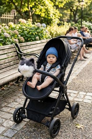 Wellgro Softyheads Çok Amaçlı Peluş Aksesuar - Scooter, Bisiklet, Bebek Arabası Başlığı, Kedi