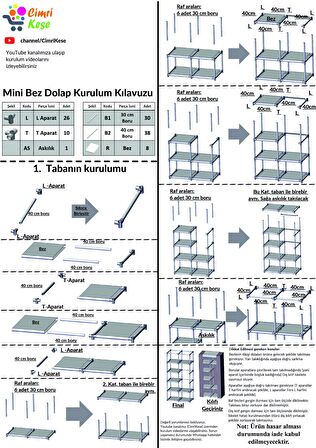 Raflı Askılı Çok Amaçlı Mini Bez Dolap Gri