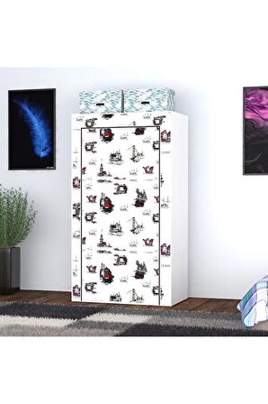 Raflı Askılı Çok Amaçlı Mini Bez Dolap Gri