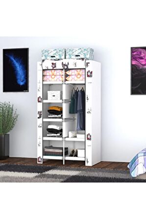 Raflı Askılı Çok Amaçlı Mini Bez Dolap Gri