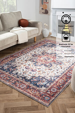 Konfor Antico 2323 Pamuk Tabanlı Yıkanabilir Otantik Vintage Klasik Eskitme Halı