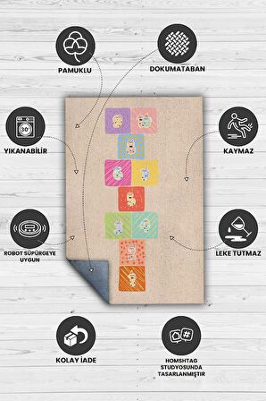Homshtag Seksek Pamuklu Dokuma Tabanlı Yıkanabilir Kaymaz Dekoratif Çocuk Odası Halısı