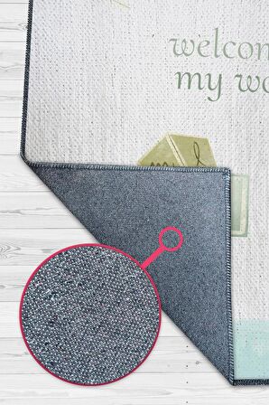 Homshtag Dünyama Hoşgeldin Pamuklu Dokuma Tabanlı Yıkanabilir Kaymaz Dekoratif Çocuk Odası Halısı