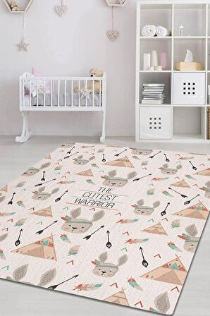 Homshtag En Tatlı Savaşçı Pamuklu Dokuma Tabanlı Yıkanabilir Kaymaz Dekoratif Çocuk Odası Halısı