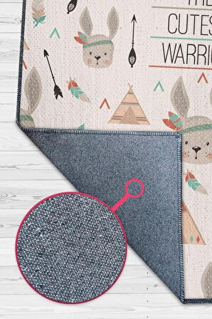 Homshtag En Tatlı Savaşçı Pamuklu Dokuma Tabanlı Yıkanabilir Kaymaz Dekoratif Çocuk Odası Halısı