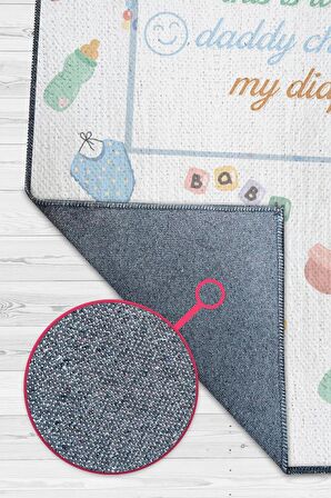 Homshtag Baba Altımı Değiştir Pamuklu Dokuma Tabanlı Yıkanabilir Kaymaz Dekoratif Çocuk Odası Halısı