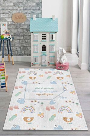 Homshtag Baba Altımı Değiştir Pamuklu Dokuma Tabanlı Yıkanabilir Kaymaz Dekoratif Çocuk Odası Halısı
