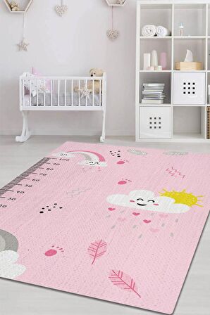 Homshtag Kızım Büyüyor Metreli Pamuklu Dokuma Tabanlı Yıkanabilir Kaymaz Dekoratif Çocuk Odası Halısı