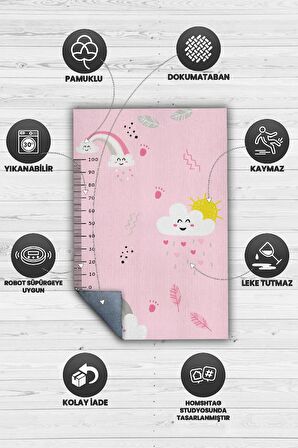 Homshtag Kızım Büyüyor Metreli Pamuklu Dokuma Tabanlı Yıkanabilir Kaymaz Dekoratif Çocuk Odası Halısı