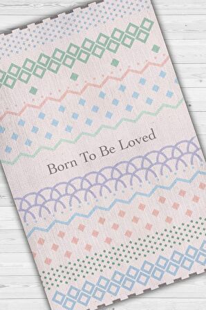 Homshtag Sevilmek İçin Doğdu Pamuklu Dokuma Tabanlı Yıkanabilir Kaymaz Dekoratif Çocuk Odası Halısı