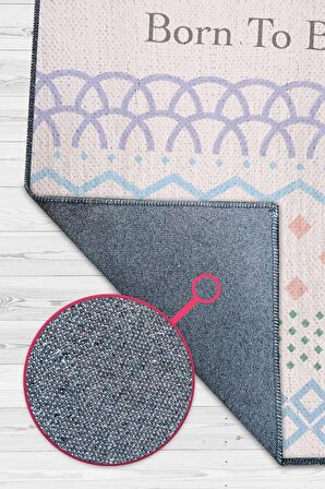 Homshtag Sevilmek İçin Doğdu Pamuklu Dokuma Tabanlı Yıkanabilir Kaymaz Dekoratif Çocuk Odası Halısı