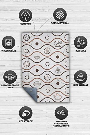 Homshtag Sevdiğim Tatlar Pamuklu Dokuma Tabanlı Yıkanabilir Kaymaz Dekoratif Mutfak Halısı