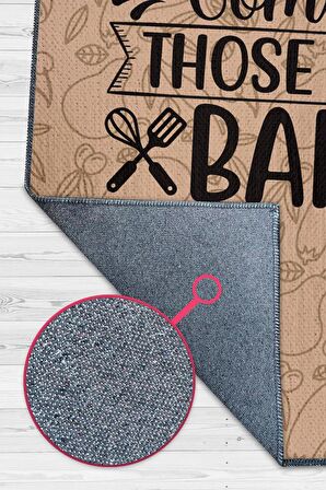 Homshtag Yemek Yap Mutlu Ol Pamuklu Dokuma Tabanlı Yıkanabilir Kaymaz Dekoratif Mutfak Halısı