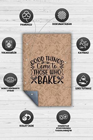 Homshtag Yemek Yap Mutlu Ol Pamuklu Dokuma Tabanlı Yıkanabilir Kaymaz Dekoratif Mutfak Halısı