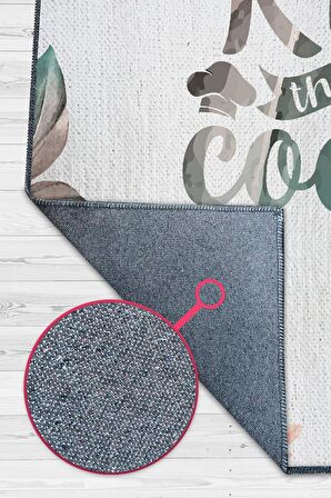 Homshtag Aşçıyı Öp Pamuklu Dokuma Tabanlı Yıkanabilir Kaymaz Dekoratif Mutfak Halısı