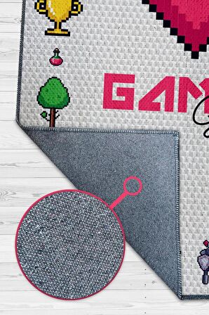 Homshtag Oyuncu Kız Pamuklu Dokuma Tabanlı Yıkanabilir Kaymaz Dekoratif Oyuncu Halısı