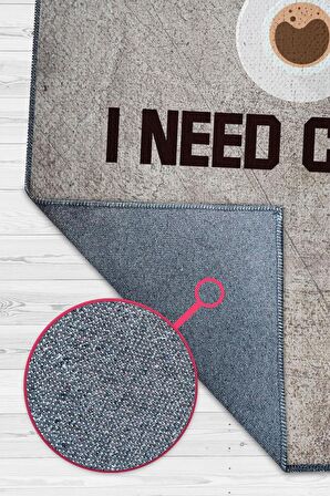 Homshtag Kahveye İhtiyacım Var Pamuklu Dokuma Tabanlı Yıkanabilir Kaymaz Dekoratif Halı