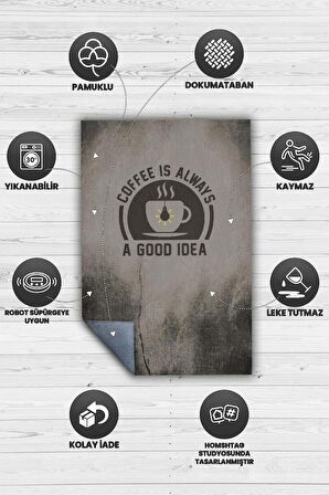 Homshtag Kahve İyi Fikir Pamuklu Dokuma Tabanlı Yıkanabilir Kaymaz Dekoratif Halı