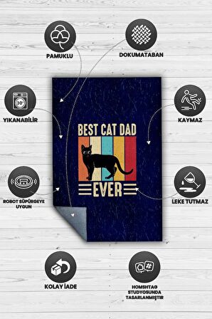 Homshtag Kedi Babası Pamuklu Dokuma Tabanlı Yıkanabilir Kaymaz Dekoratif Halı