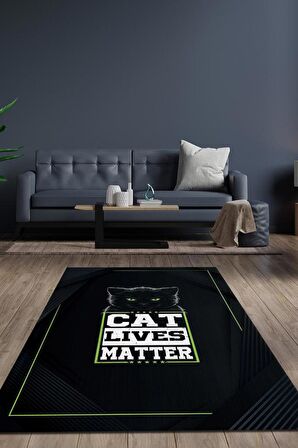 Homshtag Kediler Önemlidir Pamuklu Dokuma Tabanlı Yıkanabilir Kaymaz Dekoratif Halı