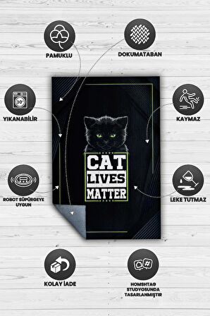 Homshtag Kediler Önemlidir Pamuklu Dokuma Tabanlı Yıkanabilir Kaymaz Dekoratif Halı