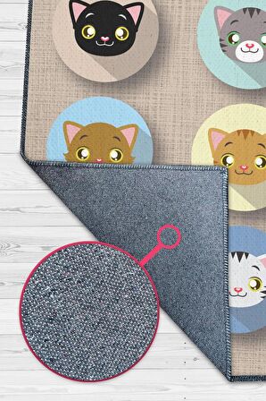 Homshtag Sevimli Kediler Pamuklu Dokuma Tabanlı Yıkanabilir Kaymaz Dekoratif Halı