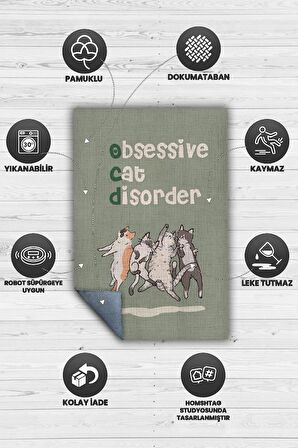 Homshtag Opsesif Kedi Bozukluğu Pamuklu Dokuma Tabanlı Yıkanabilir Kaymaz Dekoratif Halı