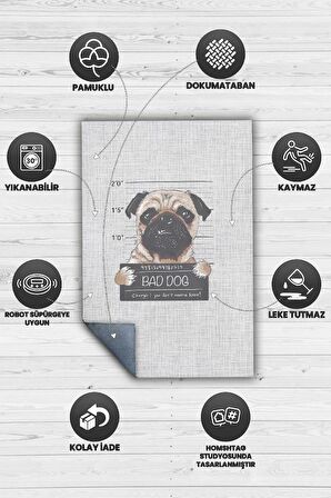Homshtag Kötü Köpek Pamuklu Dokuma Tabanlı Yıkanabilir Kaymaz Dekoratif Halı