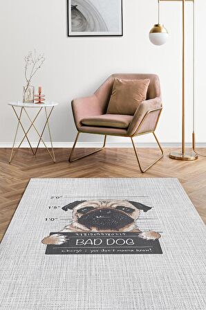 Homshtag Kötü Köpek Pamuklu Dokuma Tabanlı Yıkanabilir Kaymaz Dekoratif Halı