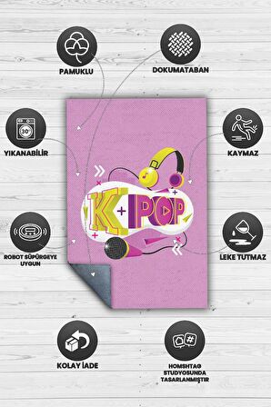 Homshtag K-pop Yıldızı Pamuklu Dokuma Tabanlı Yıkanabilir Kaymaz Dekoratif Halı