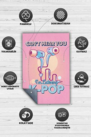 Homshtag Seni Duyamam  Pamuklu Dokuma Tabanlı Yıkanabilir Kaymaz Dekoratif Halı