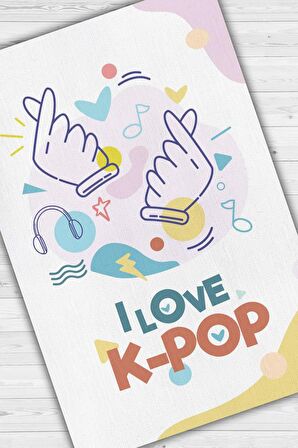 Homshtag K-popu Seviyorum Pamuklu Dokuma Tabanlı Yıkanabilir Kaymaz Dekoratif Halı
