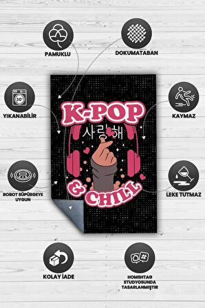 Homshtag K-pop Rahatlığı Pamuklu Dokuma Tabanlı Yıkanabilir Kaymaz Dekoratif Halı