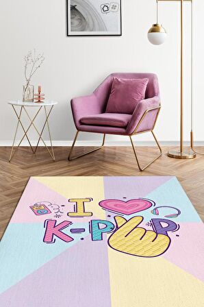 Homshtag Renkli K-pop Pamuklu Dokuma Tabanlı Yıkanabilir Kaymaz Dekoratif Halı