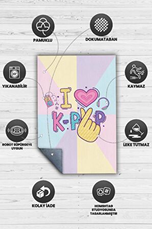 Homshtag Renkli K-pop Pamuklu Dokuma Tabanlı Yıkanabilir Kaymaz Dekoratif Halı