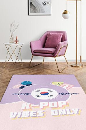 Homshtag Sadece K-pop Pamuklu Dokuma Tabanlı Yıkanabilir Kaymaz Dekoratif Halı