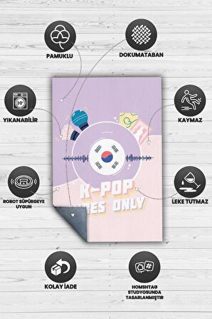 Homshtag Sadece K-pop Pamuklu Dokuma Tabanlı Yıkanabilir Kaymaz Dekoratif Halı