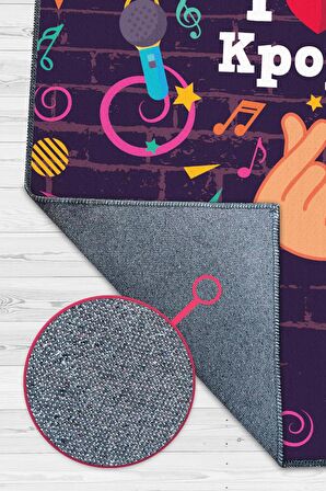 Homshtag K-pop Dünyası Pamuklu Dokuma Tabanlı Yıkanabilir Kaymaz Dekoratif Halı