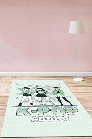 Homshtag K-pop Bağımlısı Pamuklu Dokuma Tabanlı Yıkanabilir Kaymaz Dekoratif Halı