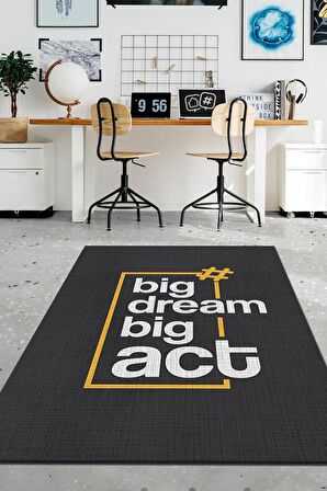 Homshtag Hayal Et Harekete Geç Pamuklu Dokuma Tabanlı Yıkanabilir Kaymaz Dekoratif Home Office Halısı