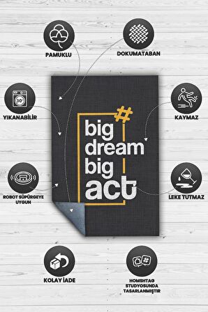 Homshtag Hayal Et Harekete Geç Pamuklu Dokuma Tabanlı Yıkanabilir Kaymaz Dekoratif Home Office Halısı