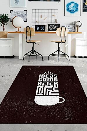 Homshtag Önce Kahve Sonra Fikir Pamuklu Dokuma Tabanlı Yıkanabilir Kaymaz Dekoratif Home Office Halısı