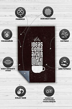 Homshtag Önce Kahve Sonra Fikir Pamuklu Dokuma Tabanlı Yıkanabilir Kaymaz Dekoratif Home Office Halısı